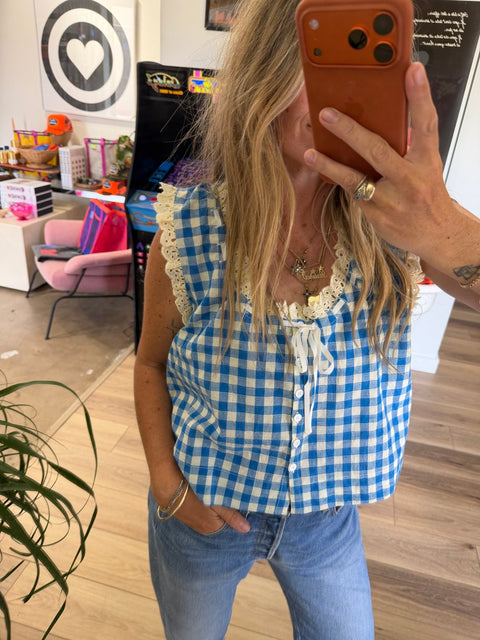 Blue Bay Gingham Birdie Top - ascot + hart