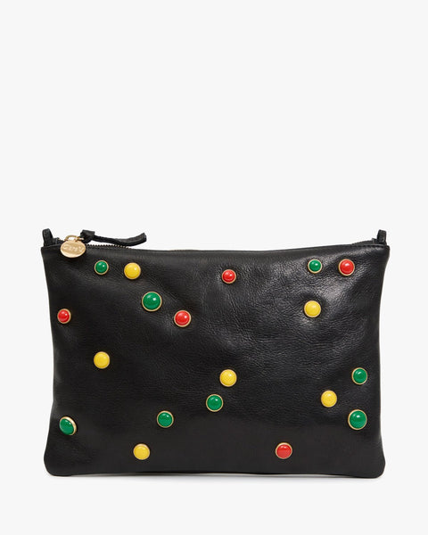 Clare V. Flat Clutch w/ Tabs - Black w/ Bonbon Studs - ascot + hart