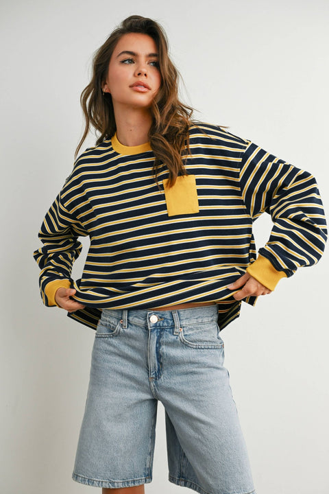 Layna Striped Crew Neck Long Sleeve - ascot + hart