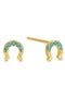 Light Blue Horseshoe Stud Earrings - ascot + hart
