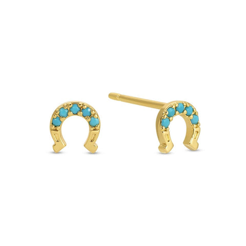 Light Blue Horseshoe Stud Earrings - ascot + hart