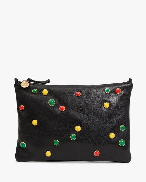 Clare V. Flat Clutch w/ Tabs - Black w/ Bonbon Studs