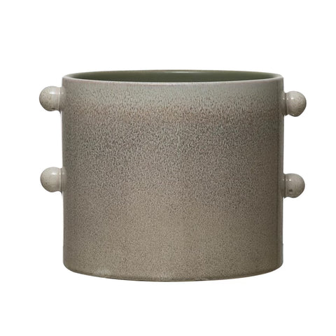 Cream Stoneware Pot w/ Reactive Glaze