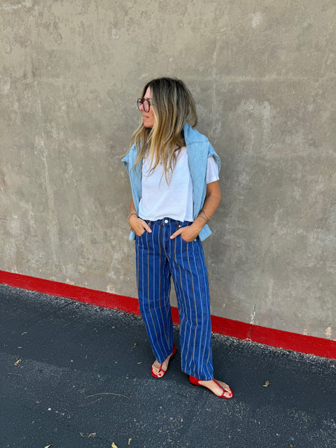 Laila Striped Barrel Jeans