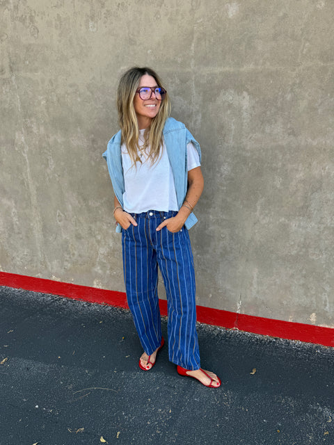 Laila Striped Barrel Jeans