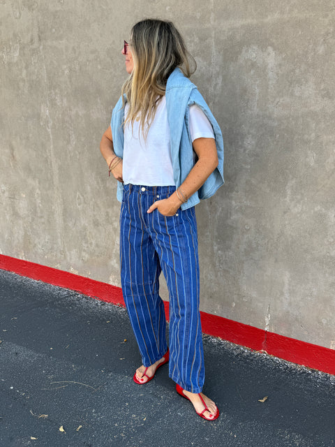 Laila Striped Barrel Jeans