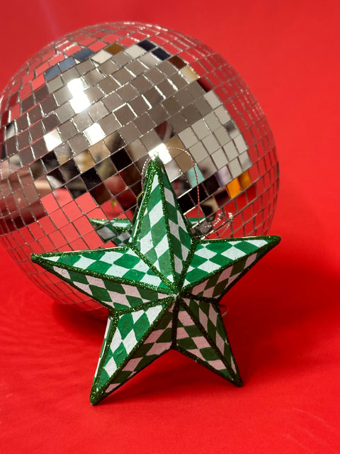 Green Checkered Star Ornament