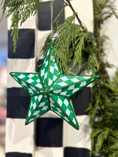 Green Checkered Star Ornament