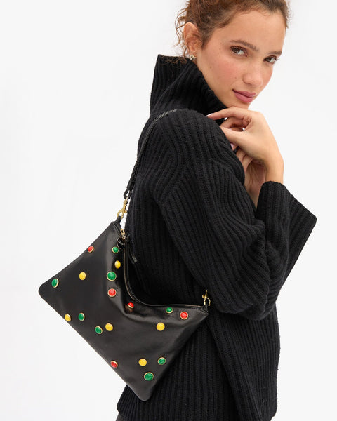 Clare V. Flat Clutch w/ Tabs - Black w/ Bonbon Studs - ascot + hart