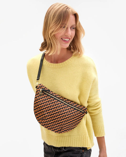 Clare V. Grande Fanny - Black/Natural Woven Zig - Zag - ascot + hart