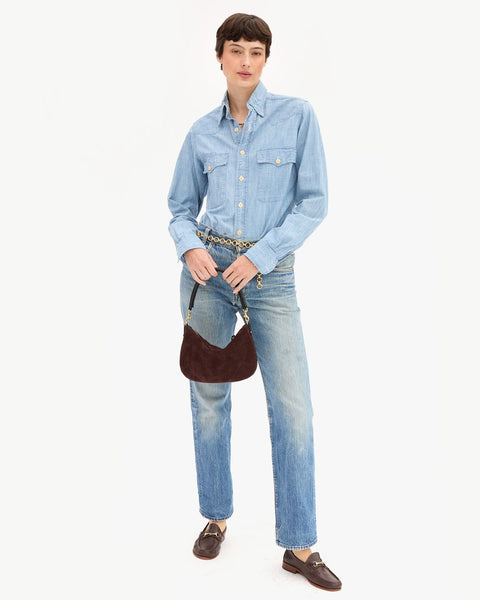Clare V. Petit Moyen - Truffle Suede w/ Whipstitch - ascot + hart
