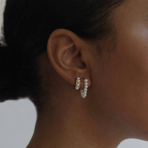 Eloise Pearl Chain Hoops - ascot + hart
