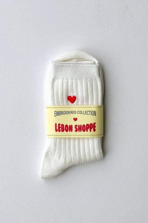 Embroidered Heart Her Socks - ascot + hart
