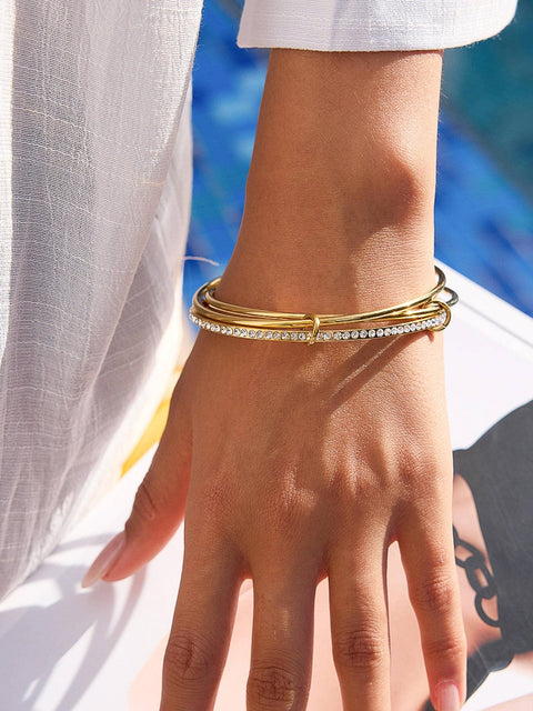 Frisson Rhinestone Stack Bracelet - 18K - ascot + hart