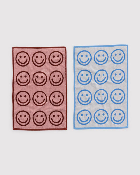 Hand Towel Set of 2 - Sky Blue and Blush Happy - ascot + hart