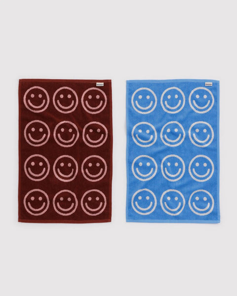 Hand Towel Set of 2 - Sky Blue and Blush Happy - ascot + hart