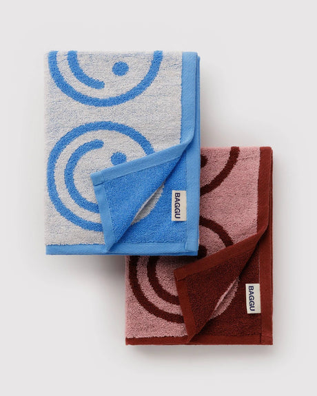 Hand Towel Set of 2 - Sky Blue and Blush Happy - ascot + hart