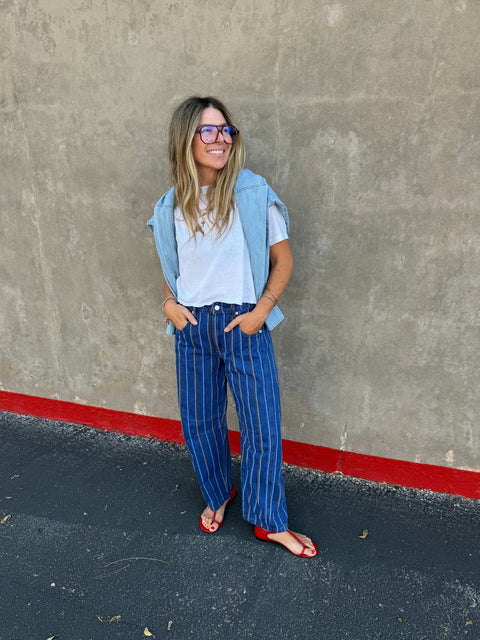 Laila Striped Barrel Jeans - ascot + hart