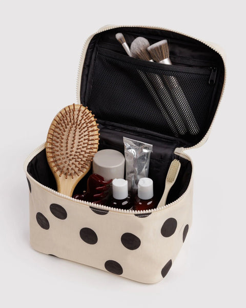 Large Cosmetic Case - Cream and Black Polka Dot - ascot + hart