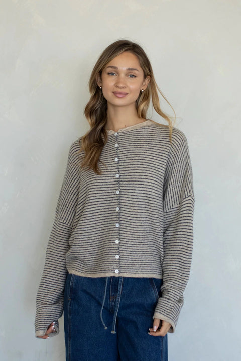 Leighton Pin Striped Cardigan - ascot + hart