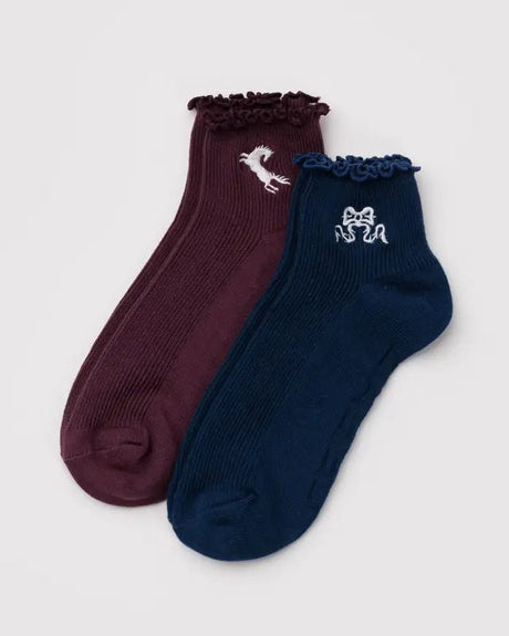 Lettuce Edge Sock Set of 2 - Mahogany & Navy Icons - ascot + hart
