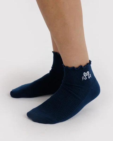 Lettuce Edge Sock Set of 2 - Mahogany & Navy Icons - ascot + hart