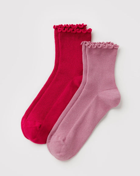 Lettuce Edge Sock Set of 2 - Wild Plum & Cherry - ascot + hart