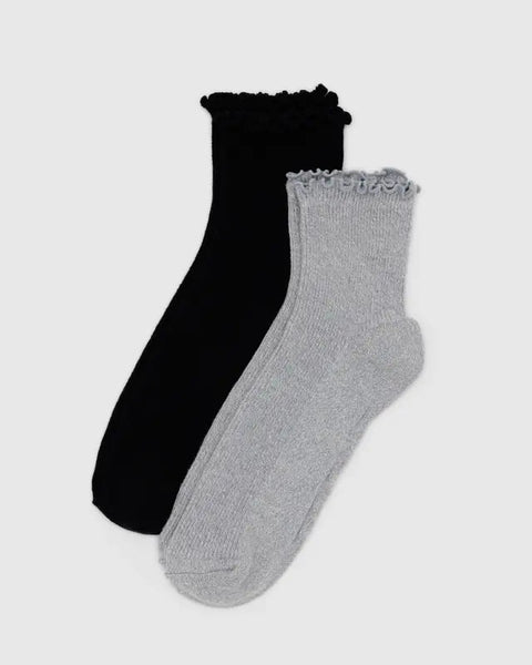Lettuce Edge Socks (Set of 2) - Heather Grey & Black - ascot + hart