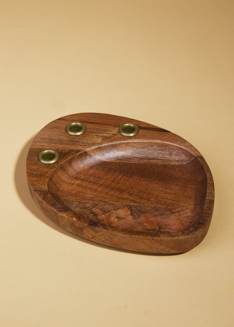 Mango Wood & Metal Taper Holder with Tray - ascot + hart