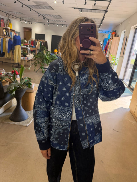 Mazy Bandana Quilted Bomber Jacket - ascot + hart