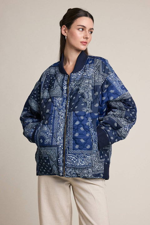 Mazy Bandana Quilted Bomber Jacket - ascot + hart