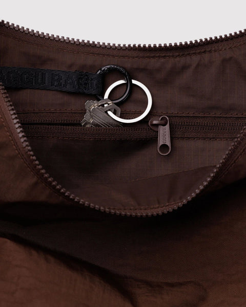 Medium Nylon Crescent Bag - Coffee w/ Key Leash - ascot + hart