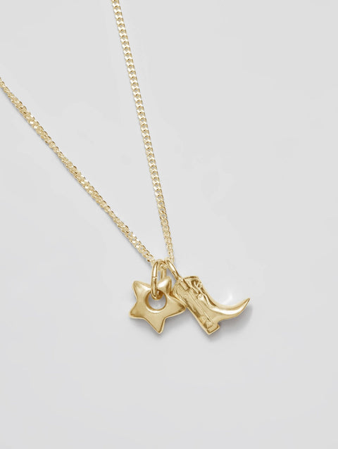 Mini Gold Cowboy Boot and Star Charm Necklace - ascot + hart