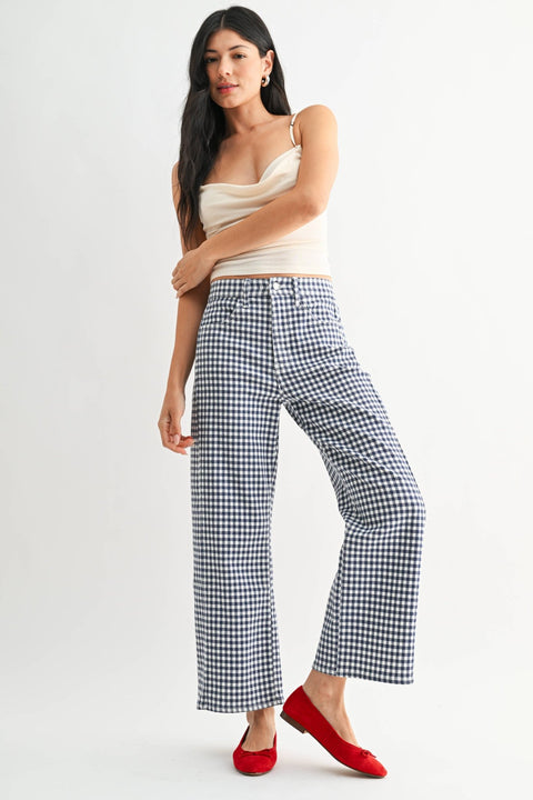 Navy Gingham Barrel Jean Twist - ascot + hart