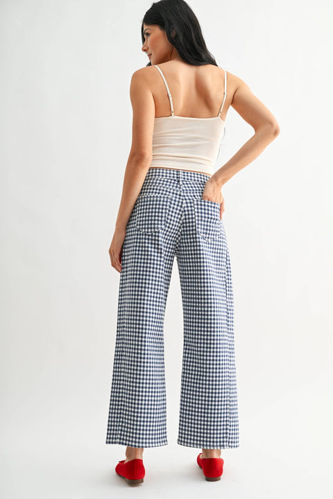 Navy Gingham Barrel Jean Twist - ascot + hart