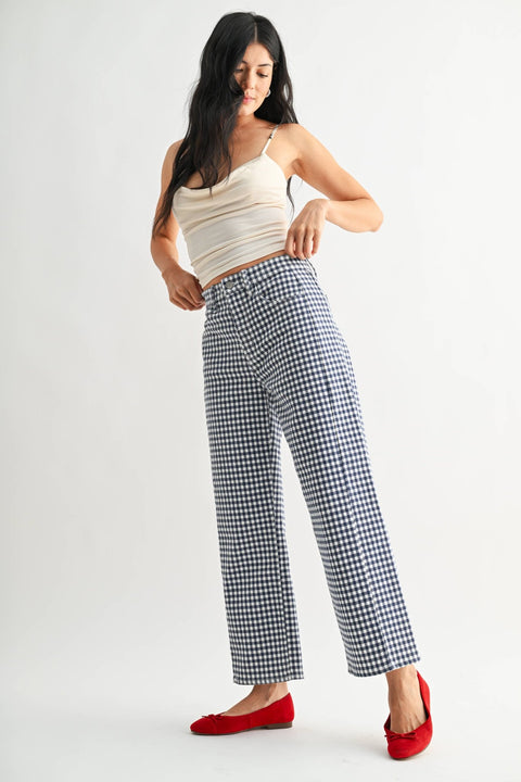 Navy Gingham Barrel Jean Twist - ascot + hart