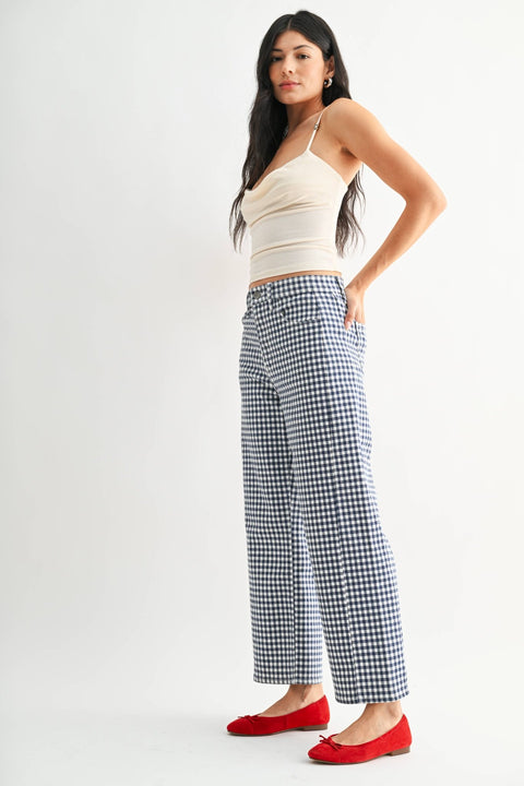 Navy Gingham Barrel Jean Twist - ascot + hart