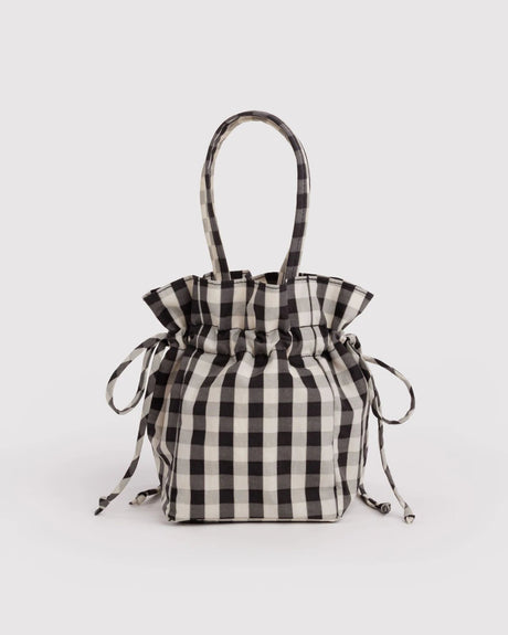 Nylon Drawstring Bag - Black and Cream Gingham - ascot + hart
