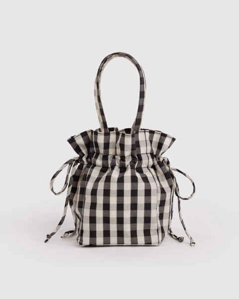 Nylon Drawstring Bag - Black and Cream Gingham - ascot + hart