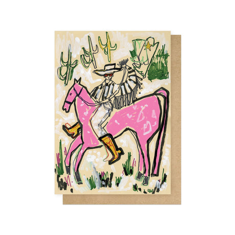 Pink Horse Cowboy Greetings Card - ascot + hart