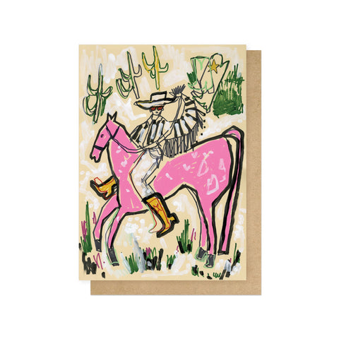 Pink Horse Cowboy Greetings Card - ascot + hart
