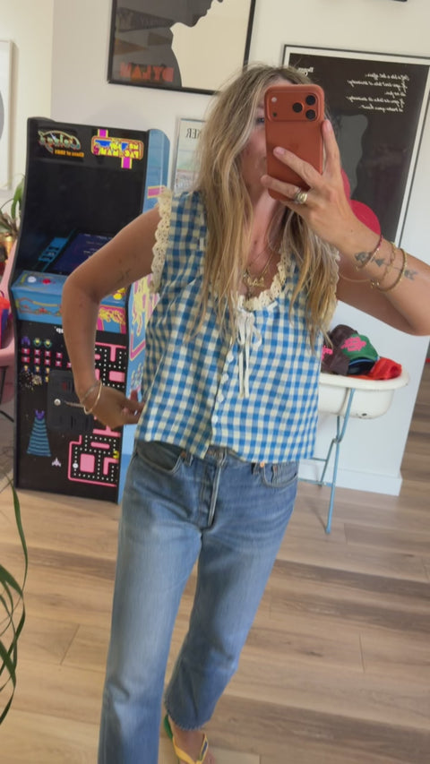 Blue Bay Gingham Birdie Top