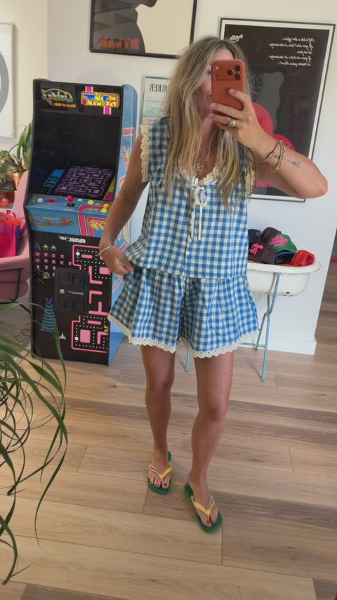 Blue Bay Gingham Birdie Top
