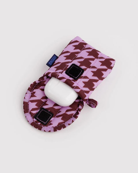 Puffy Earbuds Case - Pink Houndstooth - ascot + hart