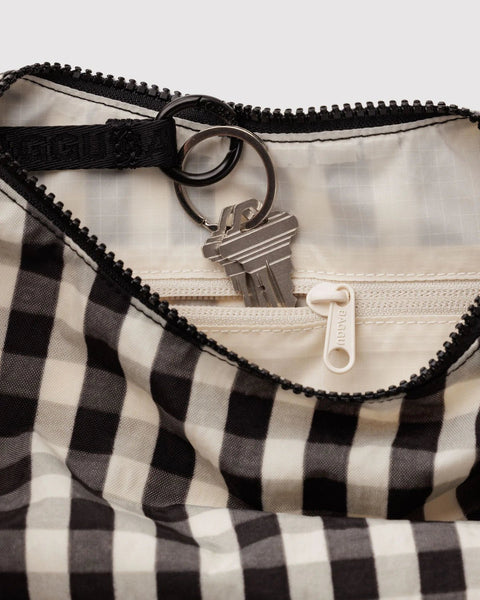 Small Nylon Crescent Bag - Black and Cream Gingham - ascot + hart