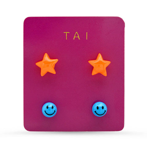 Star and Smiley Face Studs (Set of 2) - ascot + hart