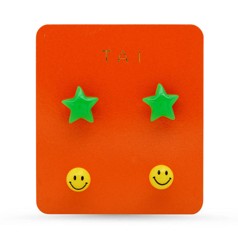 Star and Smiley Face Studs (Set of 2) - ascot + hart