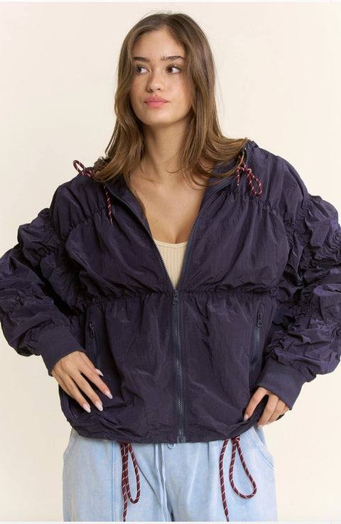Tyler Shirred Hooded Jacket - ascot + hart