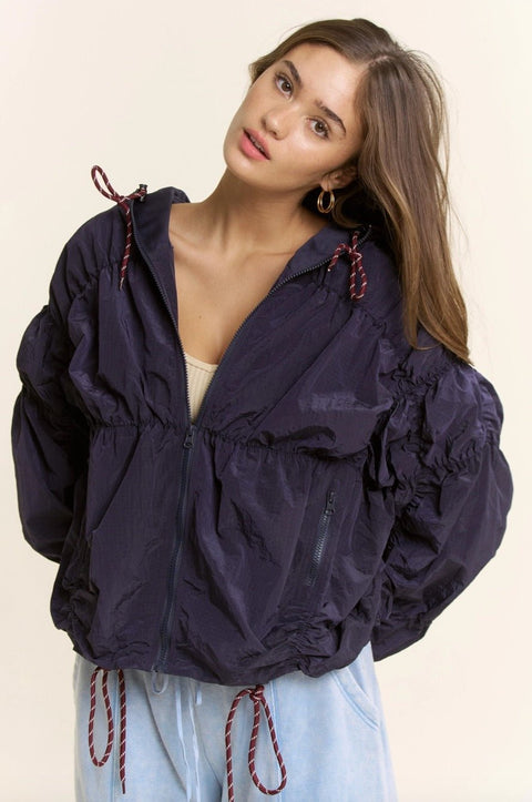 Tyler Shirred Hooded Jacket - ascot + hart