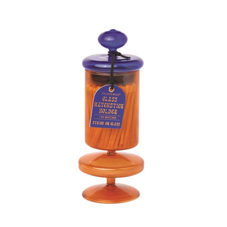 GLASS MATCHSTICK HOLDERS - AMBER WITH BLUE LID (140 COUNT) - ascot + hart